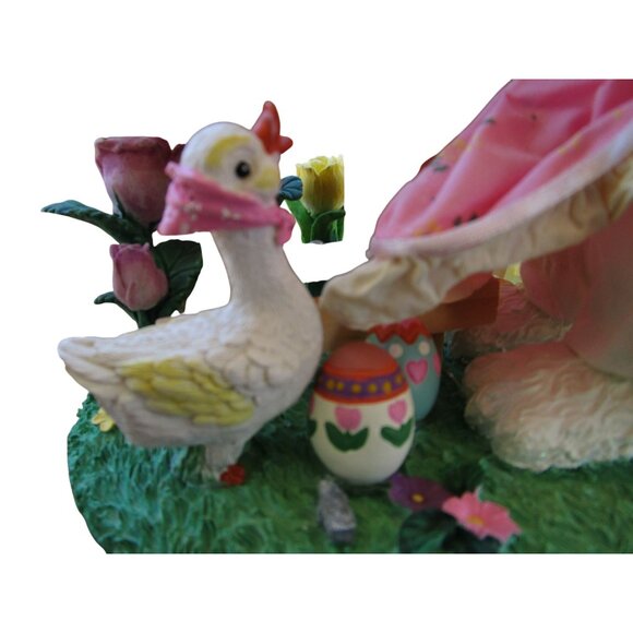 Fabric Mache Mrs. Easter Bunny Figurine With Tulips Eggs Duckling GUC - Picture 10 of 16
